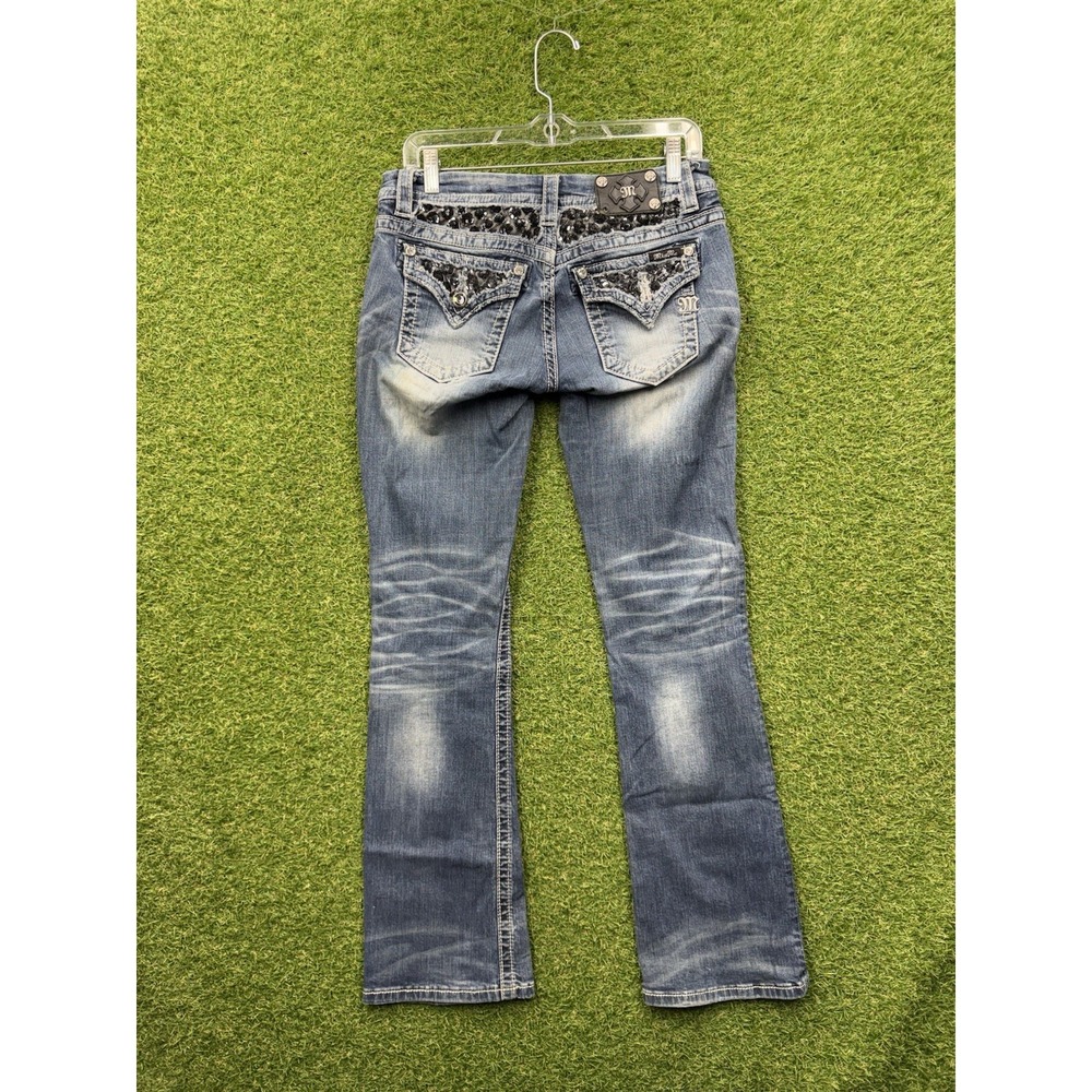 Miss Me Jeans Womens 26 Blue Denim Easy Boot Embellished JE6215E4L Sequined